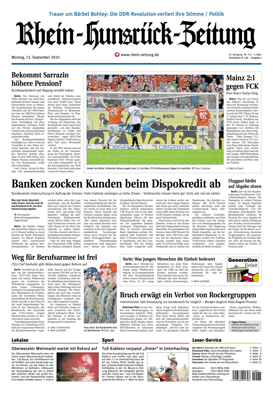 Rhein-Hunsrück-Zeitung vom Montag, 13.09.2010
