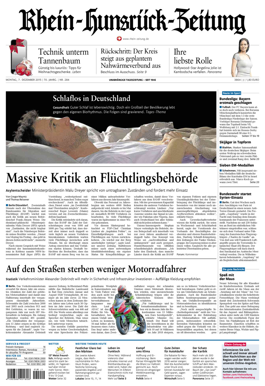 Rhein-Hunsrück-Zeitung vom Montag, 07.12.2015