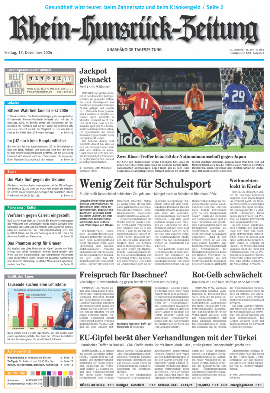 Rhein-Hunsrück-Zeitung vom Freitag, 17.12.2004