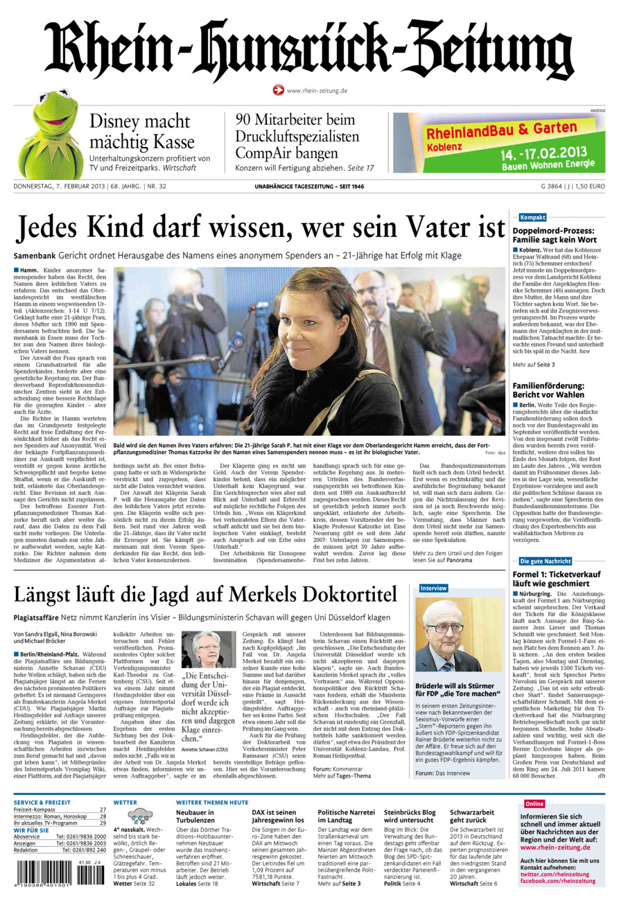 Rhein-Hunsrück-Zeitung vom Donnerstag, 07.02.2013