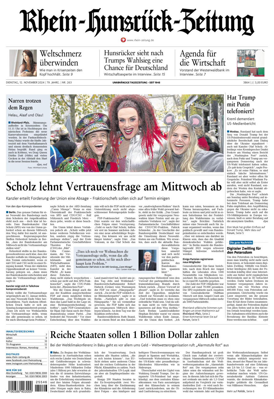 Rhein-Hunsrück-Zeitung vom Dienstag, 12.11.2024