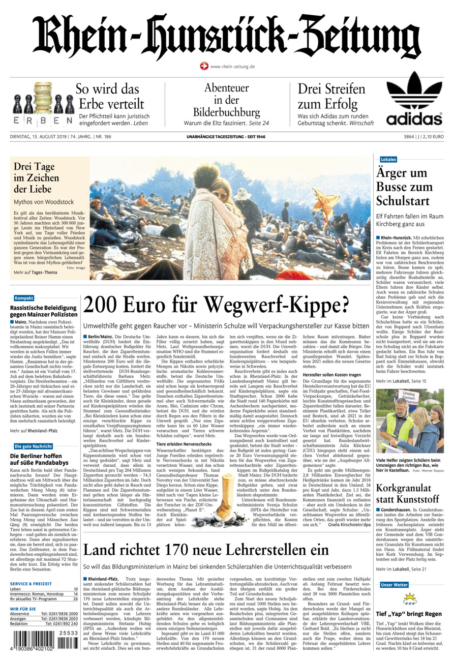 Rhein-Hunsrück-Zeitung vom Dienstag, 13.08.2019