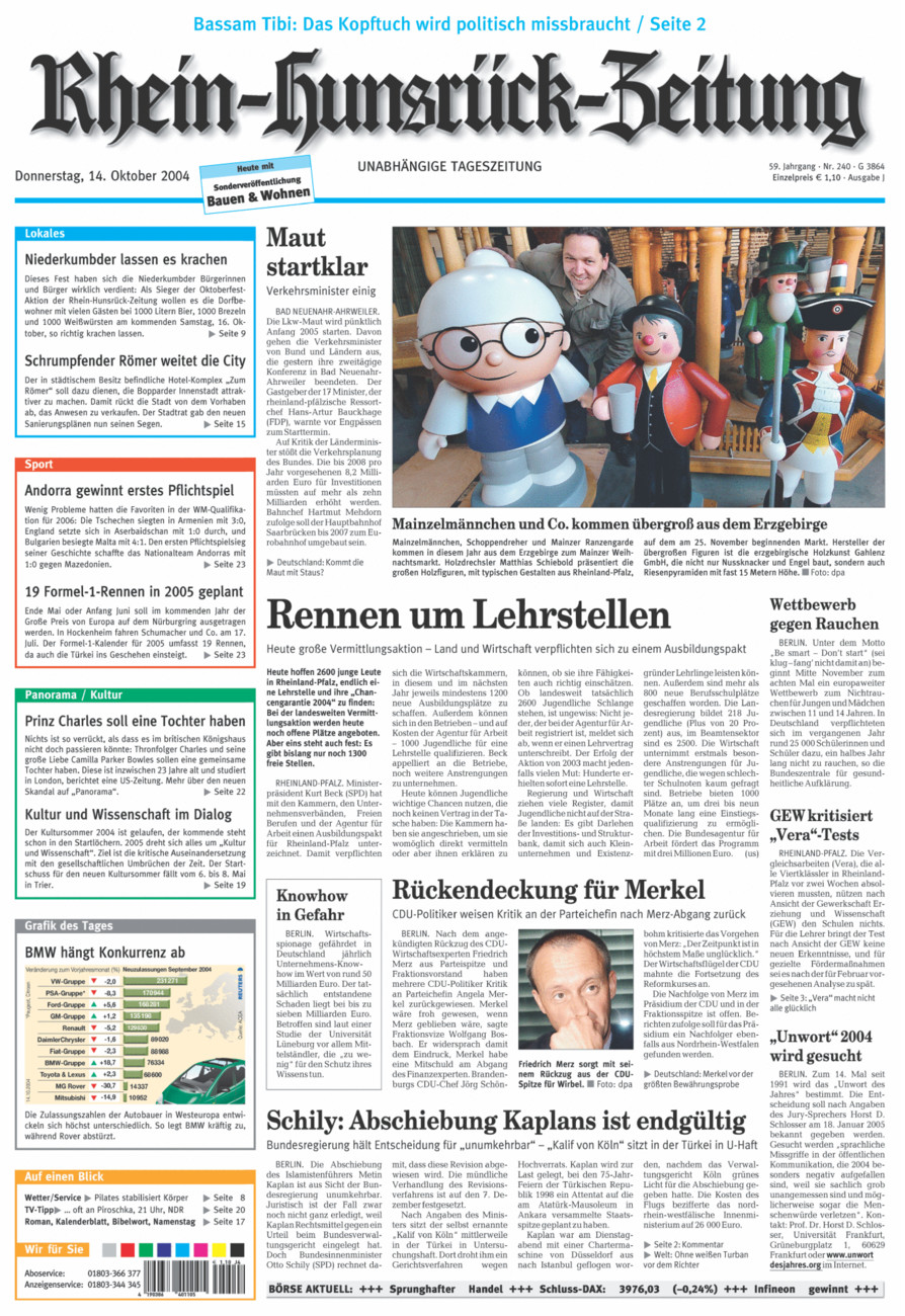 Rhein-Hunsrück-Zeitung vom Donnerstag, 14.10.2004