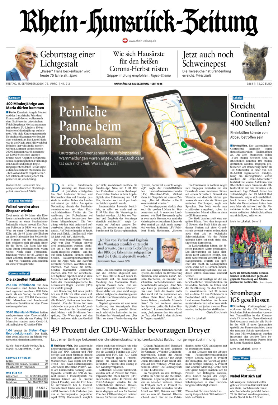 Rhein-Hunsrück-Zeitung vom Freitag, 11.09.2020