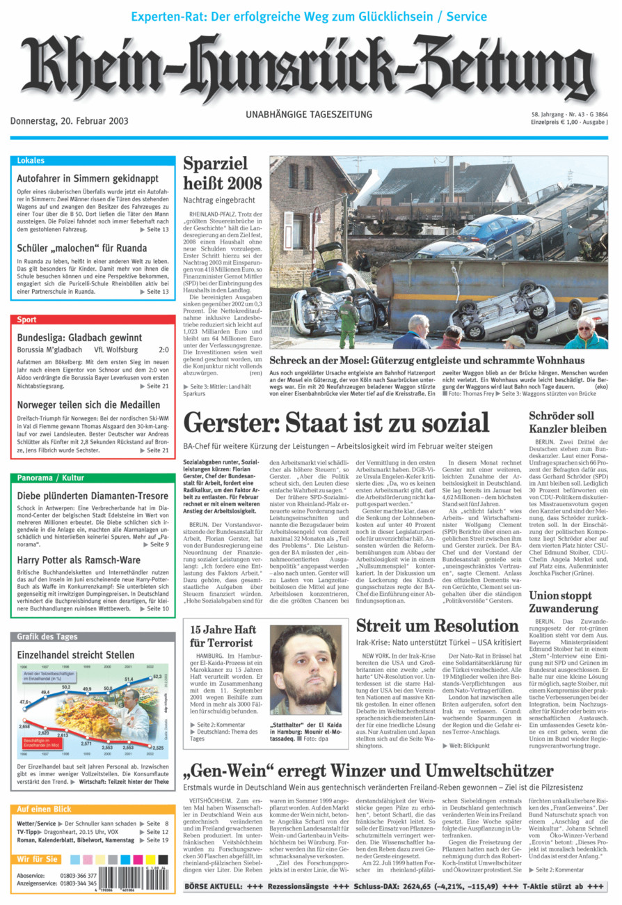 Rhein-Hunsrück-Zeitung vom Donnerstag, 20.02.2003