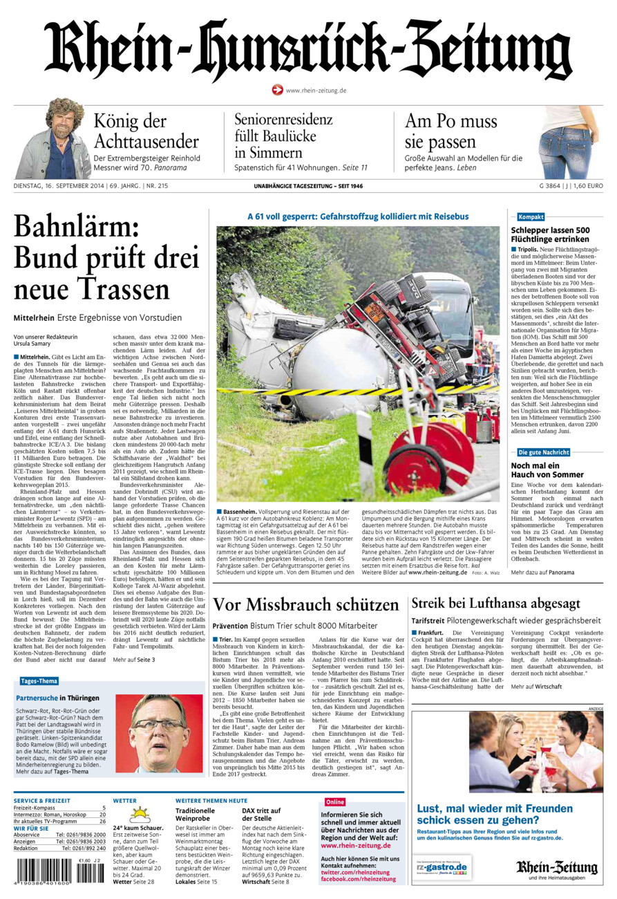 Rhein-Hunsrück-Zeitung vom Dienstag, 16.09.2014
