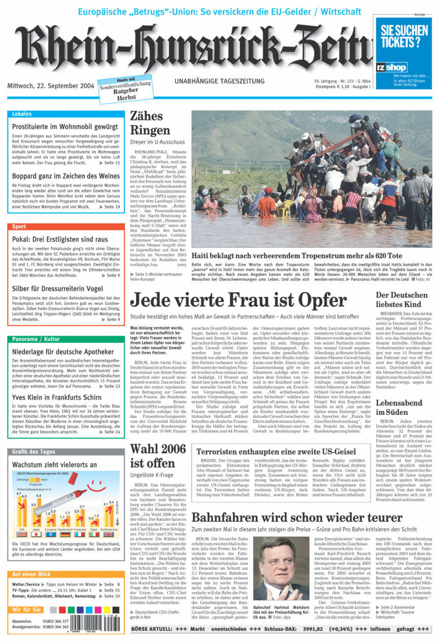Rhein-Hunsrück-Zeitung vom Mittwoch, 22.09.2004