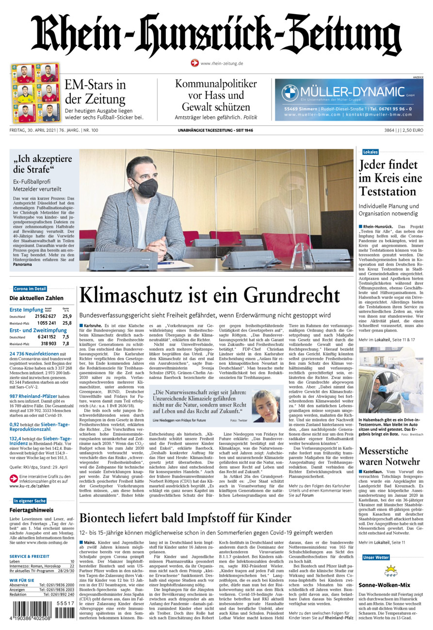 Rhein-Hunsrück-Zeitung vom Freitag, 30.04.2021