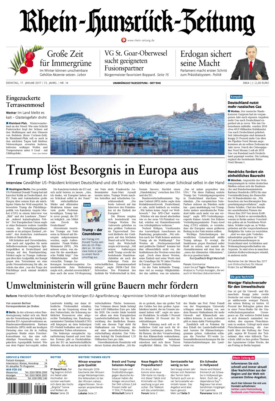 Rhein-Hunsrück-Zeitung vom Dienstag, 17.01.2017