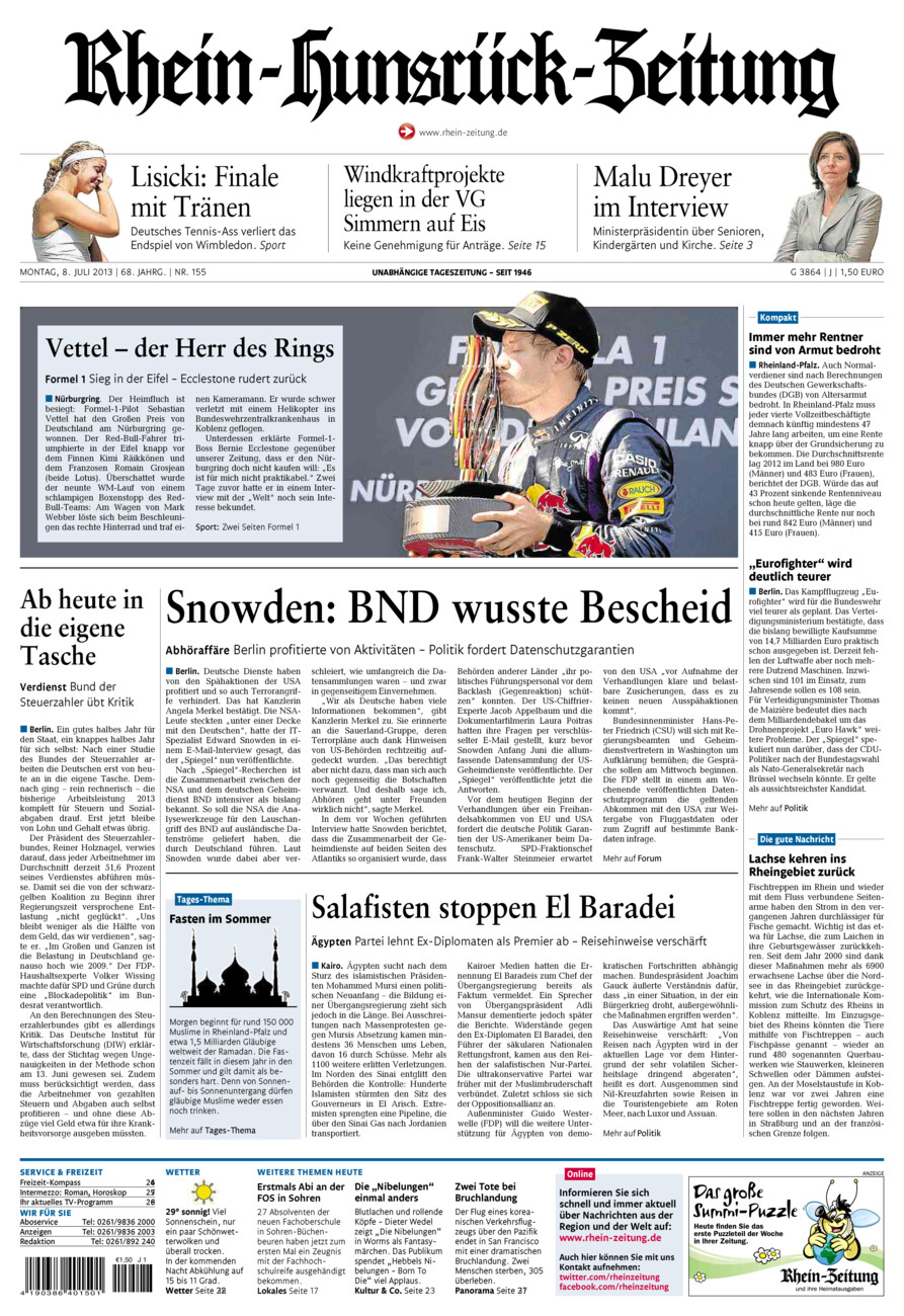 Rhein-Hunsrück-Zeitung vom Montag, 08.07.2013
