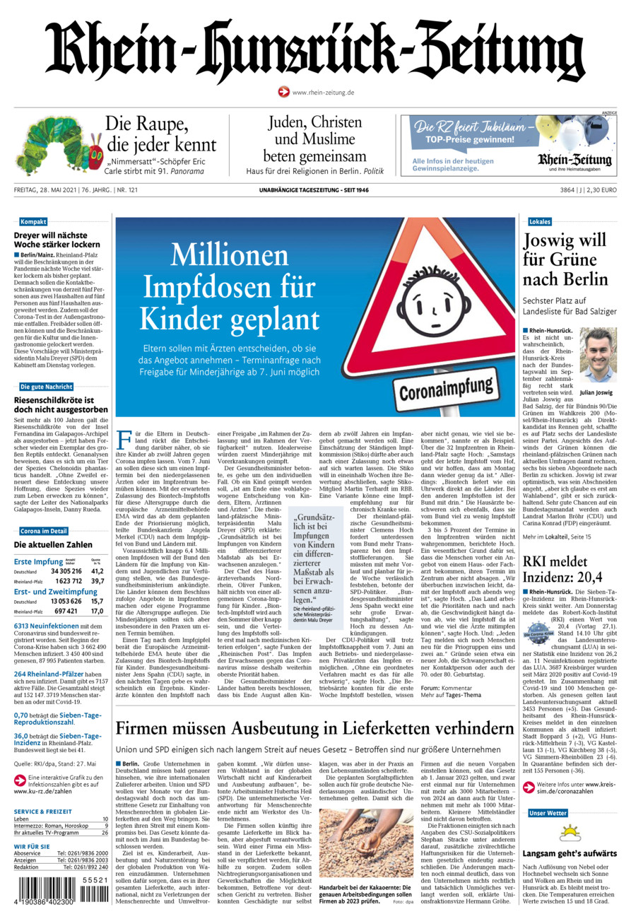 Rhein-Hunsrück-Zeitung vom Freitag, 28.05.2021