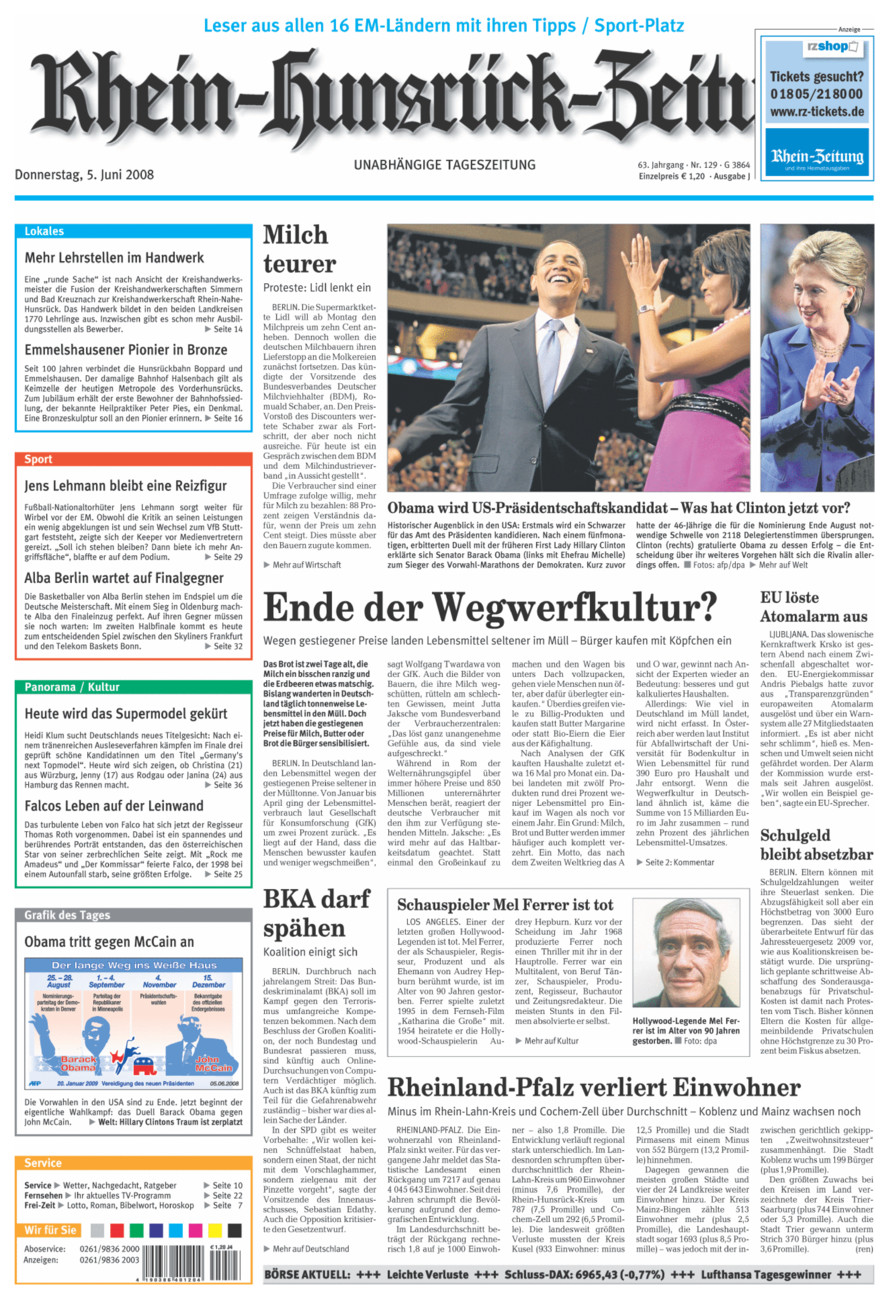 Rhein-Hunsrück-Zeitung vom Donnerstag, 05.06.2008