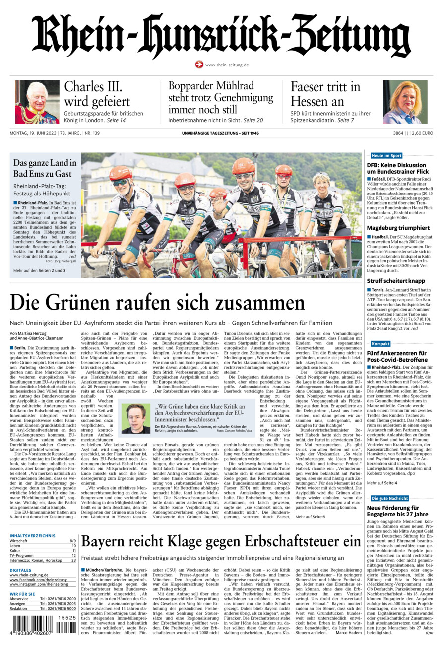 Rhein-Hunsrück-Zeitung vom Montag, 19.06.2023