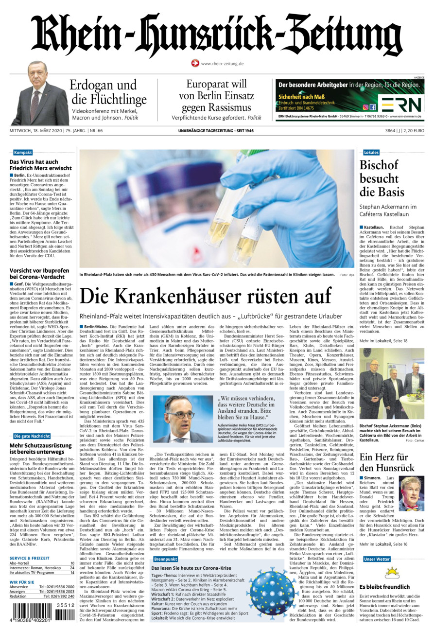 Rhein-Hunsrück-Zeitung vom Mittwoch, 18.03.2020