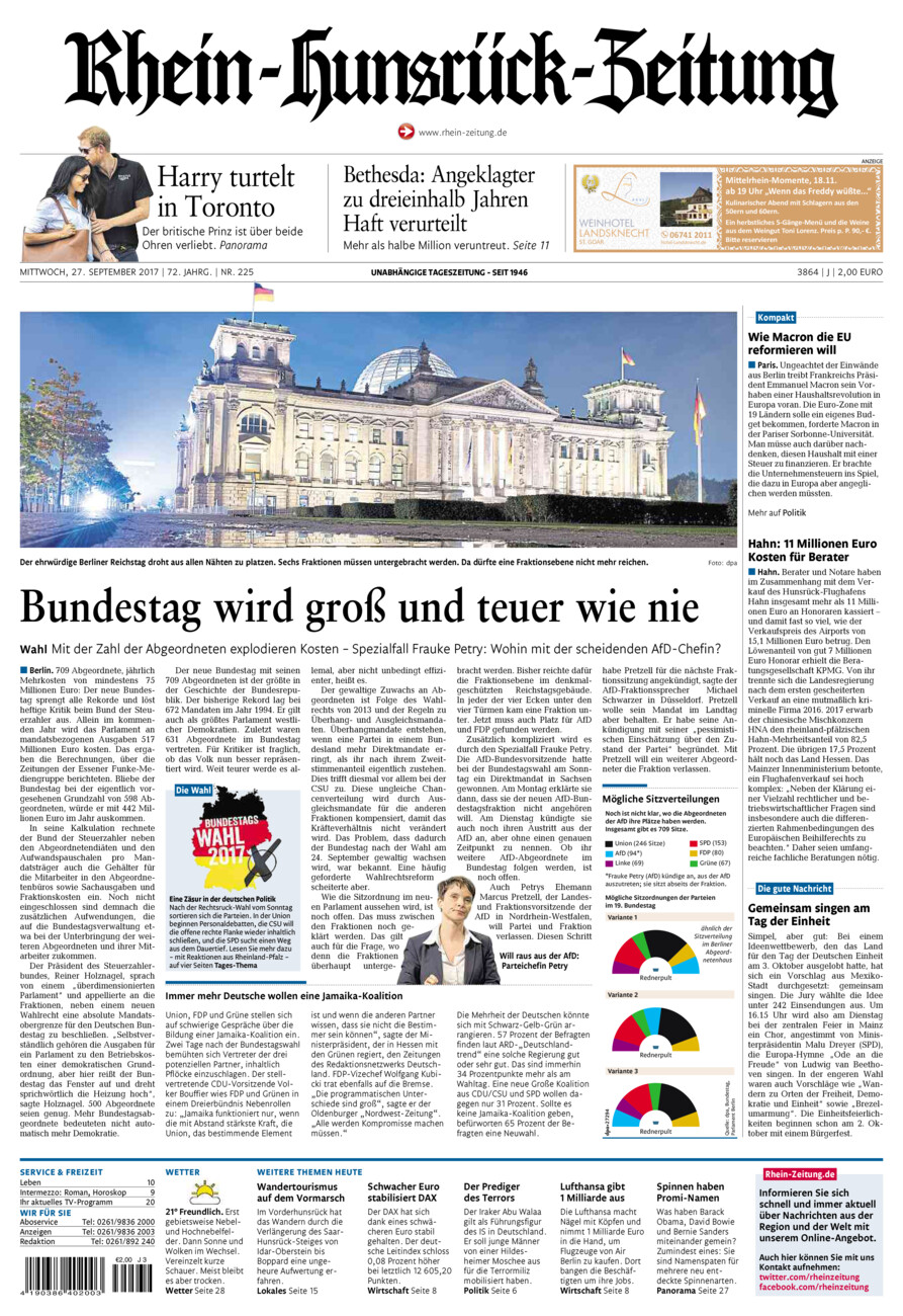 Rhein-Hunsrück-Zeitung vom Mittwoch, 27.09.2017