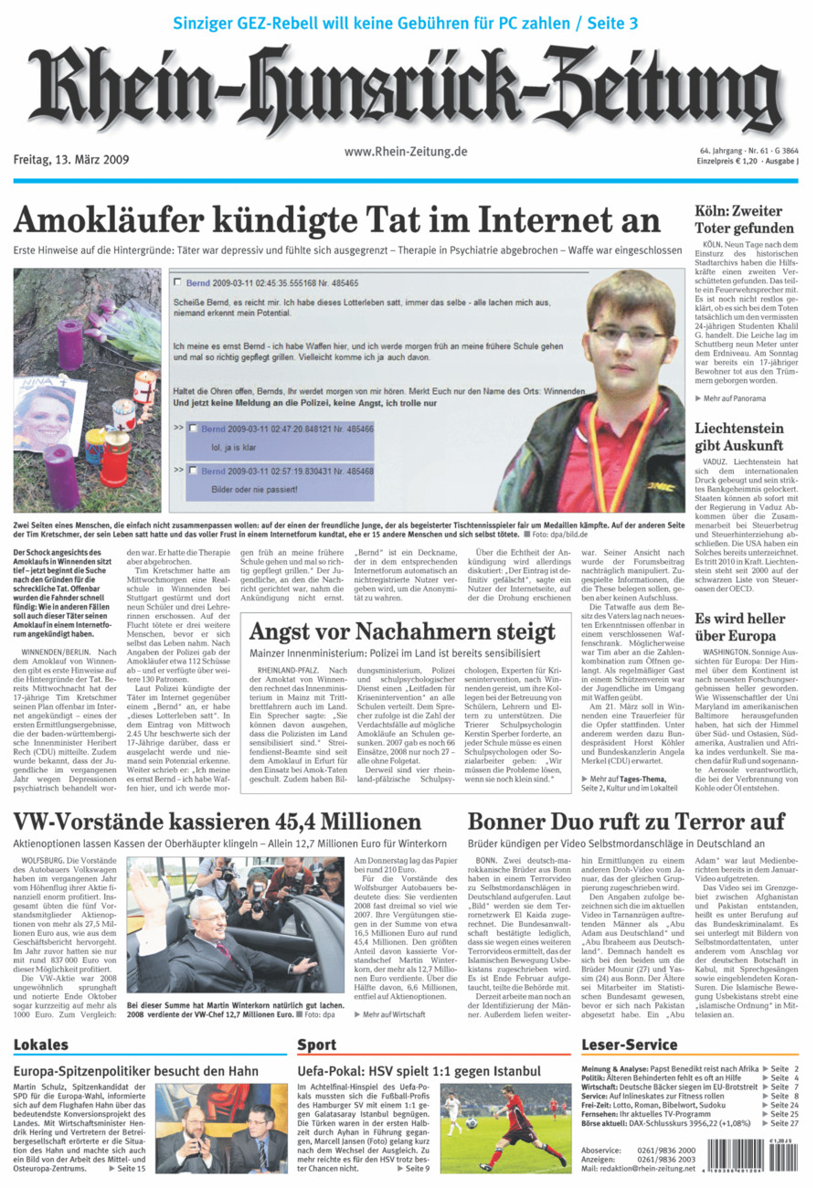 Rhein-Hunsrück-Zeitung vom Freitag, 13.03.2009
