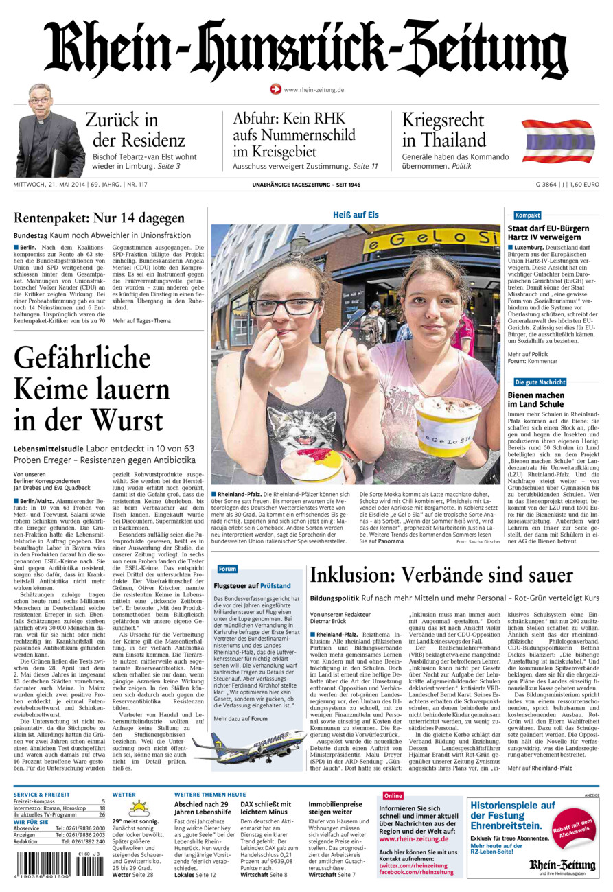 Rhein-Hunsrück-Zeitung vom Mittwoch, 21.05.2014