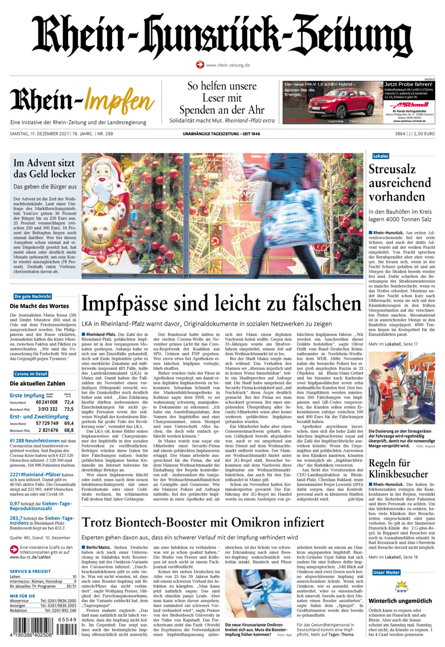 Rhein-Hunsrück-Zeitung vom Samstag, 11.12.2021
