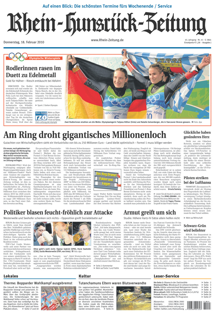 Rhein-Hunsrück-Zeitung vom Donnerstag, 18.02.2010