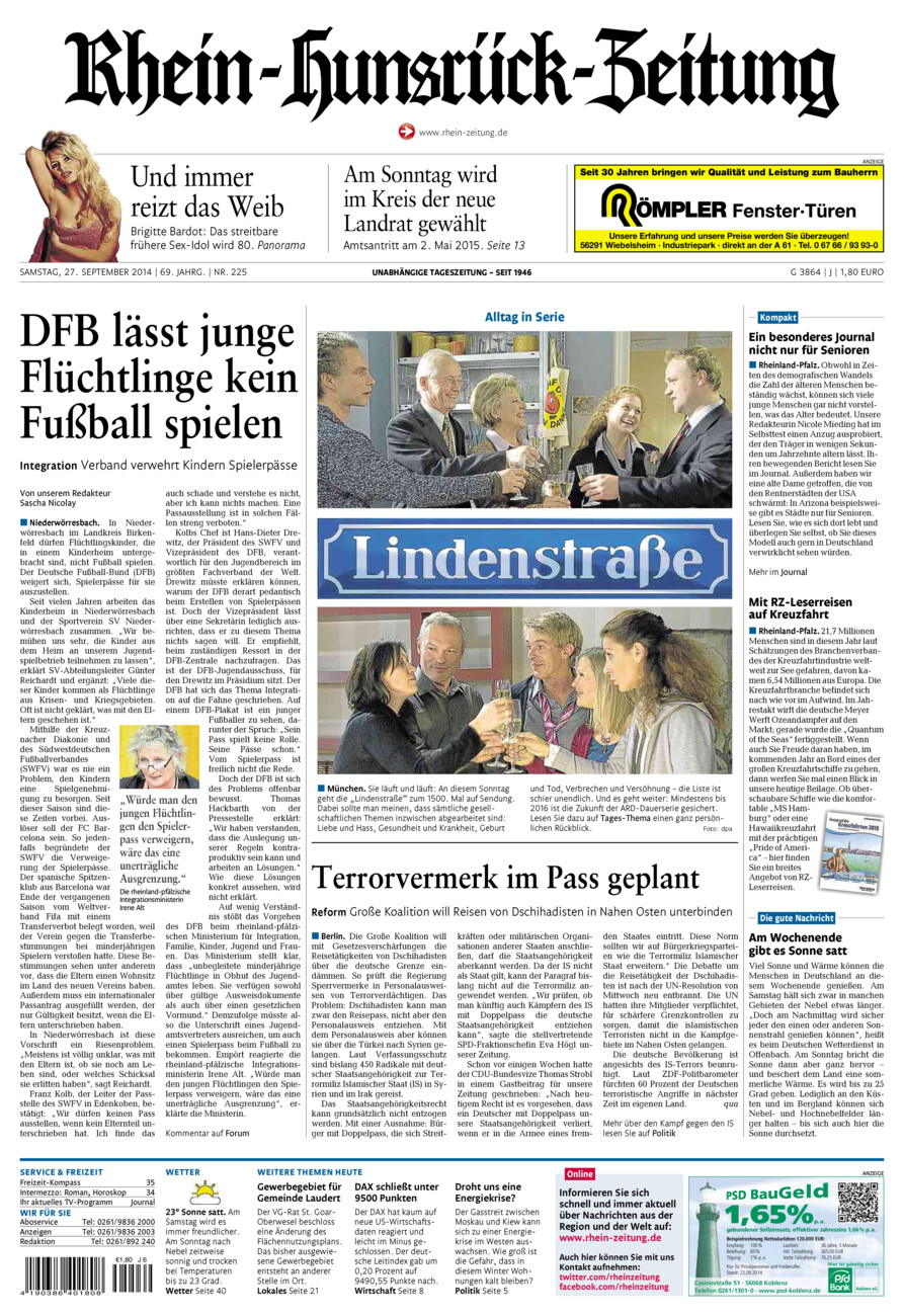 Rhein-Hunsrück-Zeitung vom Samstag, 27.09.2014