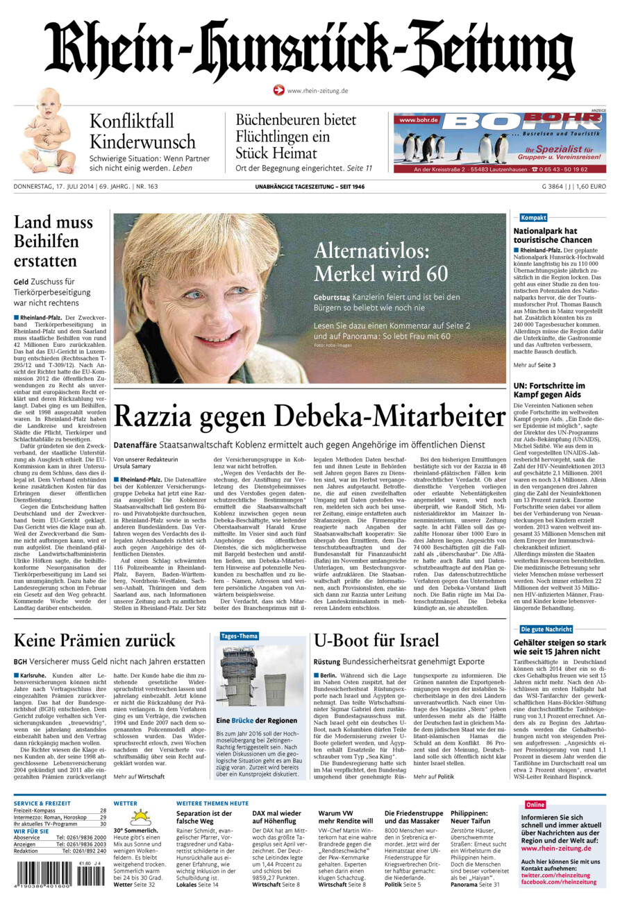 Rhein-Hunsrück-Zeitung vom Donnerstag, 17.07.2014