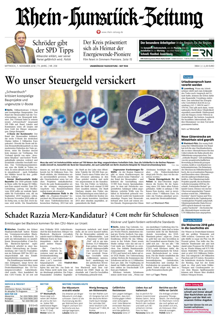 Rhein-Hunsrück-Zeitung vom Mittwoch, 07.11.2018