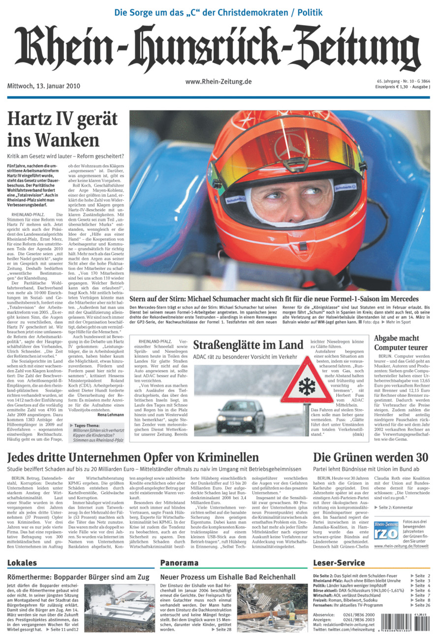 Rhein-Hunsrück-Zeitung vom Mittwoch, 13.01.2010