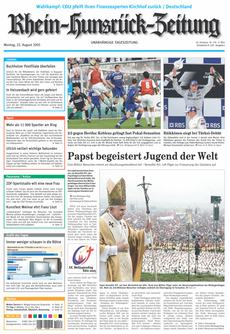 Rhein-Hunsrück-Zeitung vom Montag, 22.08.2005
