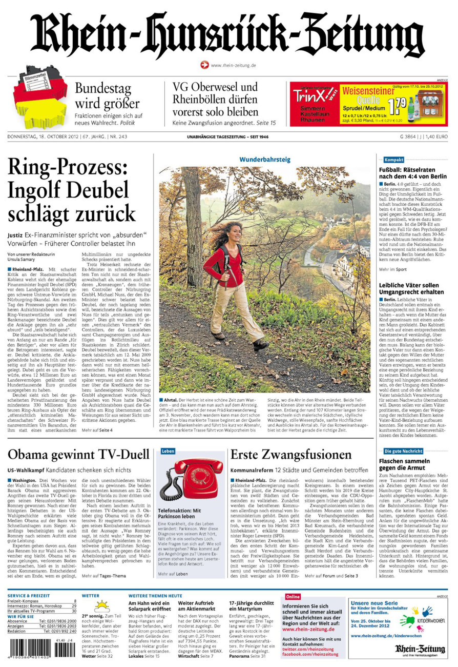 Rhein-Hunsrück-Zeitung vom Donnerstag, 18.10.2012
