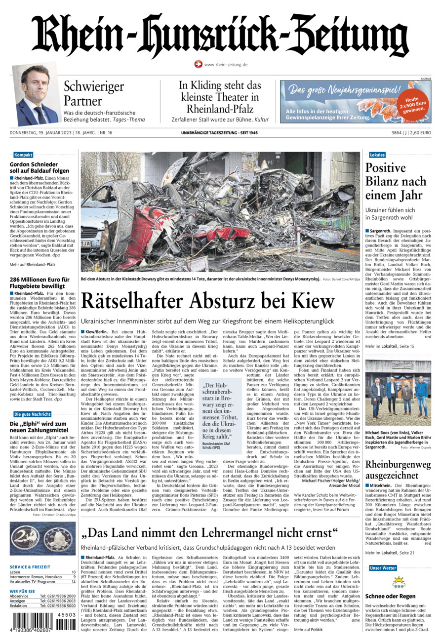 Rhein-Hunsrück-Zeitung vom Donnerstag, 19.01.2023