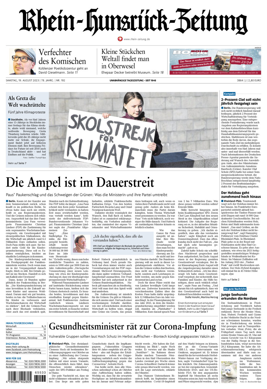 Rhein-Hunsrück-Zeitung vom Samstag, 19.08.2023