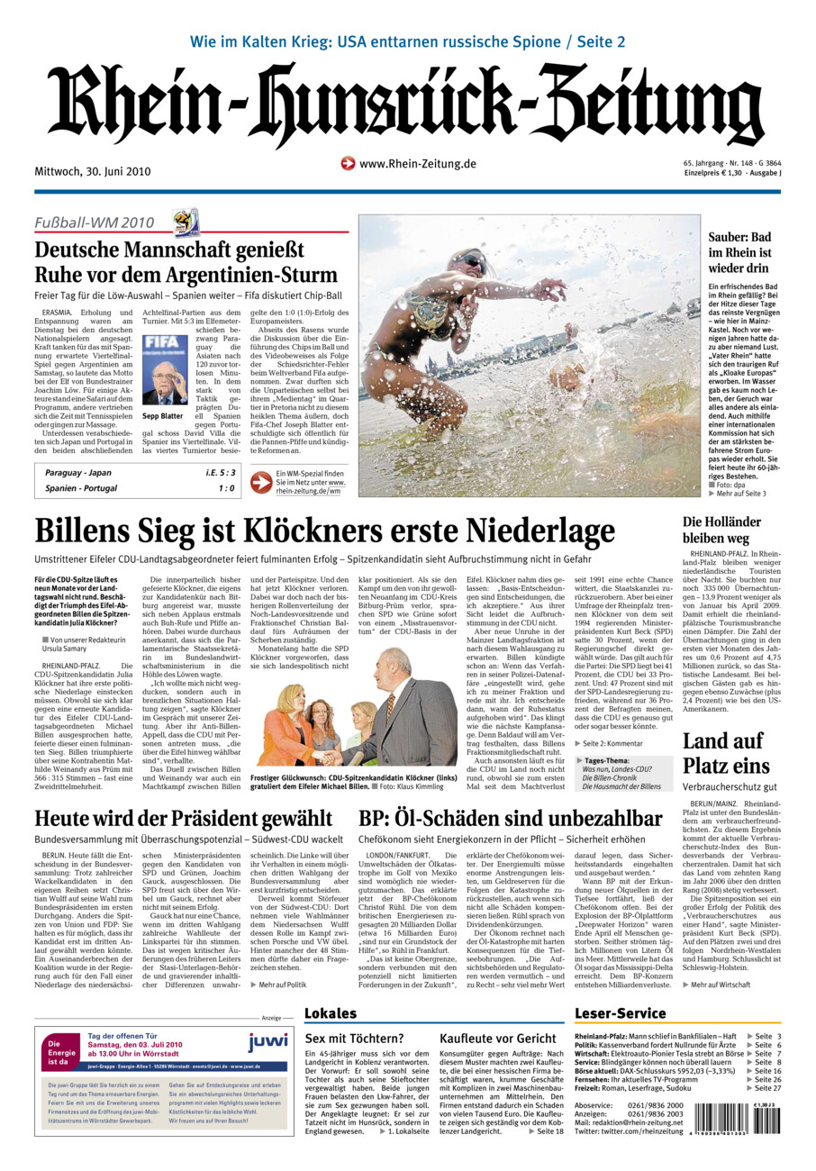 Rhein-Hunsrück-Zeitung vom Mittwoch, 30.06.2010