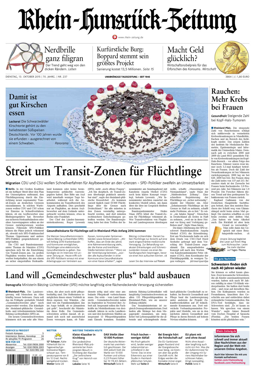 Rhein-Hunsrück-Zeitung vom Dienstag, 13.10.2015