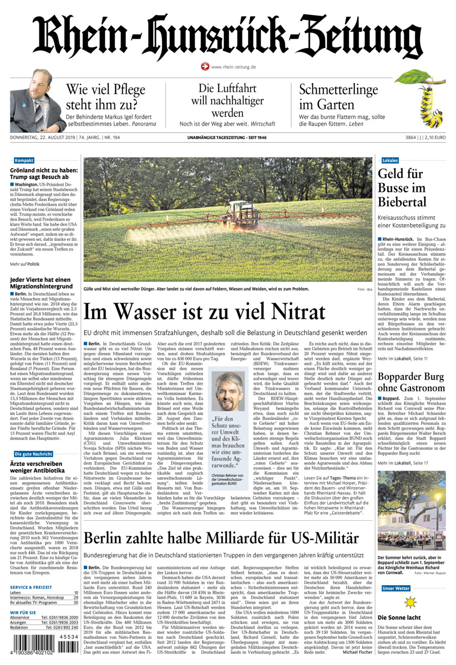 Rhein-Hunsrück-Zeitung vom Donnerstag, 22.08.2019