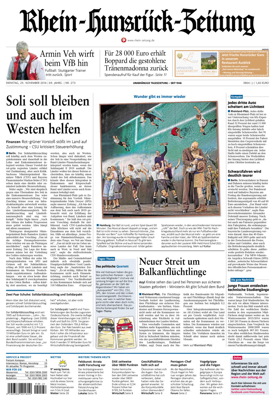 Rhein-Hunsrück-Zeitung vom Dienstag, 25.11.2014