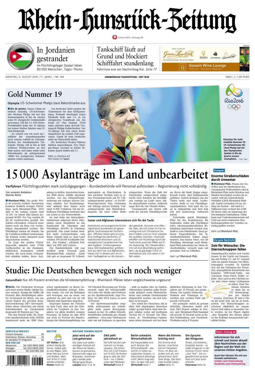 Rhein-Hunsrück-Zeitung vom Dienstag, 09.08.2016