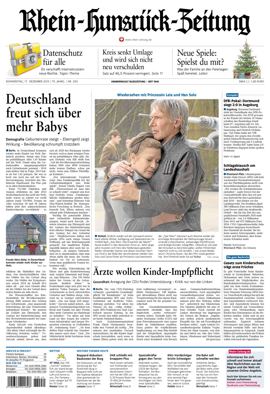 Rhein-Hunsrück-Zeitung vom Donnerstag, 17.12.2015