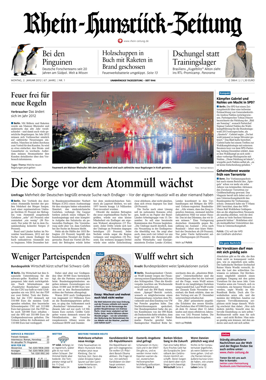 Rhein-Hunsrück-Zeitung vom Montag, 02.01.2012