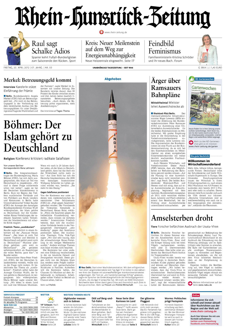 Rhein-Hunsrück-Zeitung vom Freitag, 20.04.2012
