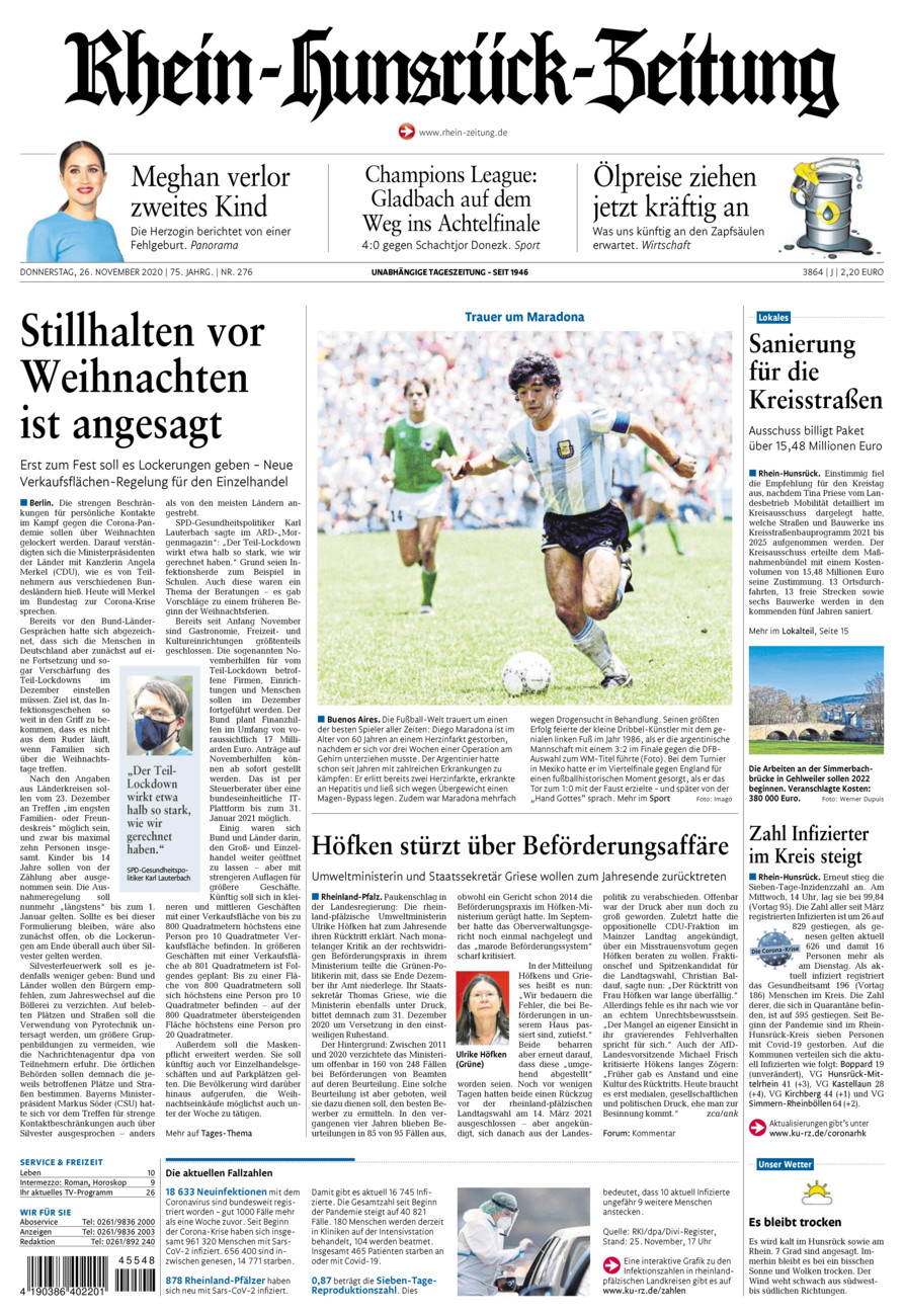 Rhein-Hunsrück-Zeitung vom Donnerstag, 26.11.2020