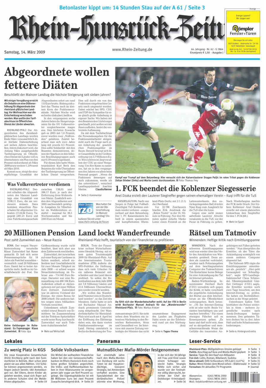 Rhein-Hunsrück-Zeitung vom Samstag, 14.03.2009