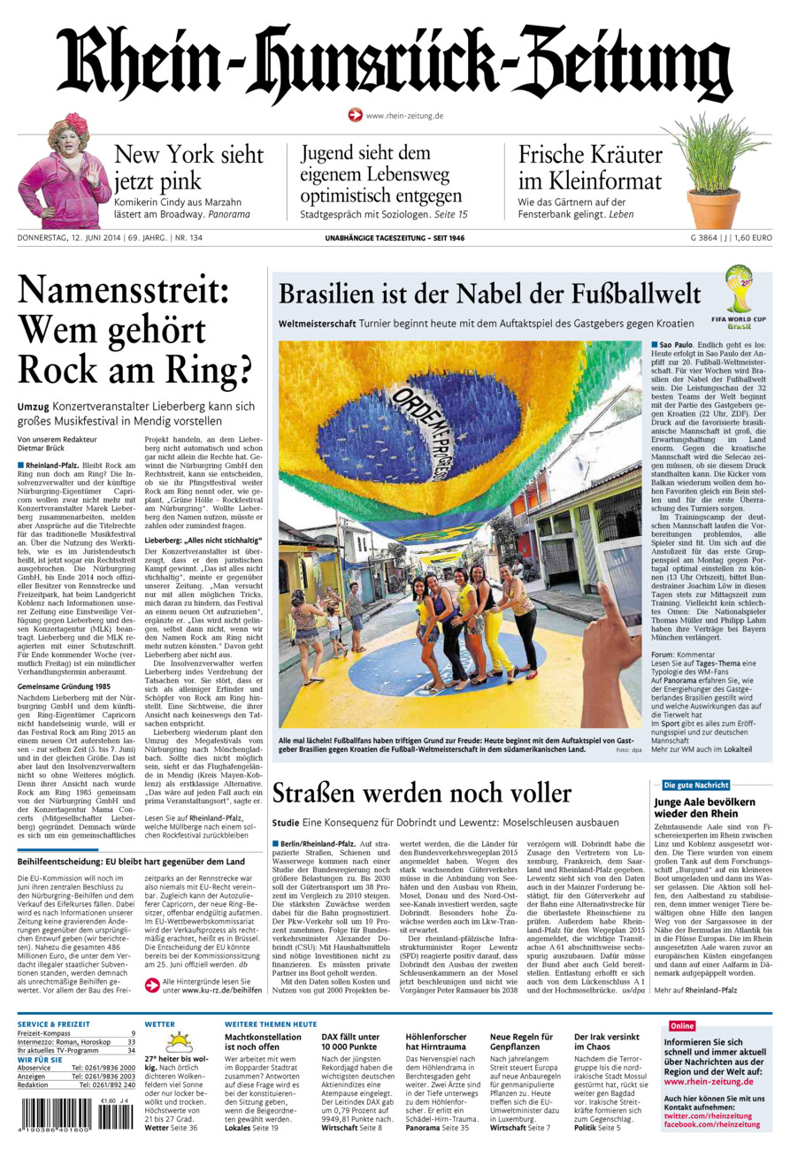 Rhein-Hunsrück-Zeitung vom Donnerstag, 12.06.2014