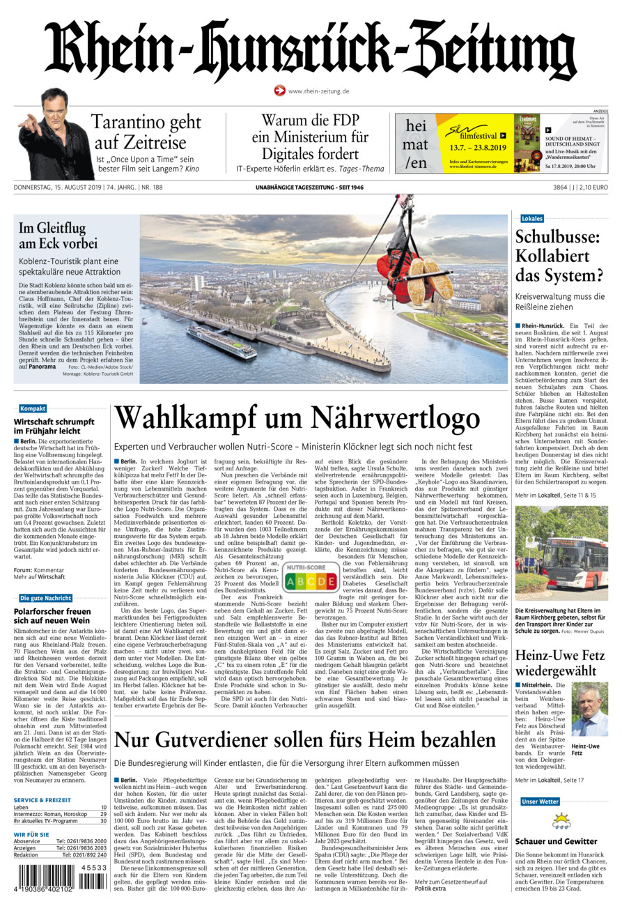 Rhein-Hunsrück-Zeitung vom Donnerstag, 15.08.2019