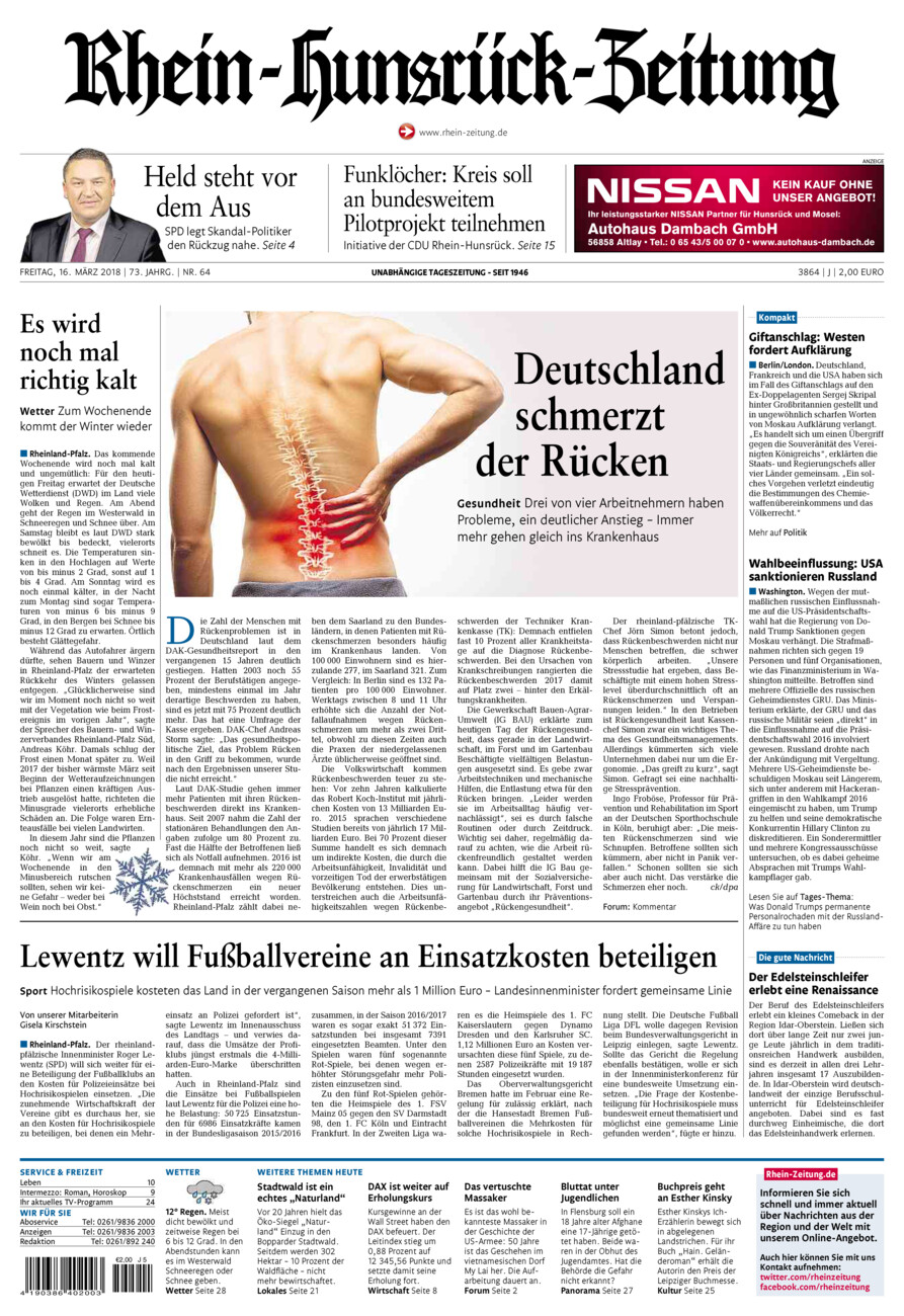 Rhein-Hunsrück-Zeitung vom Freitag, 16.03.2018