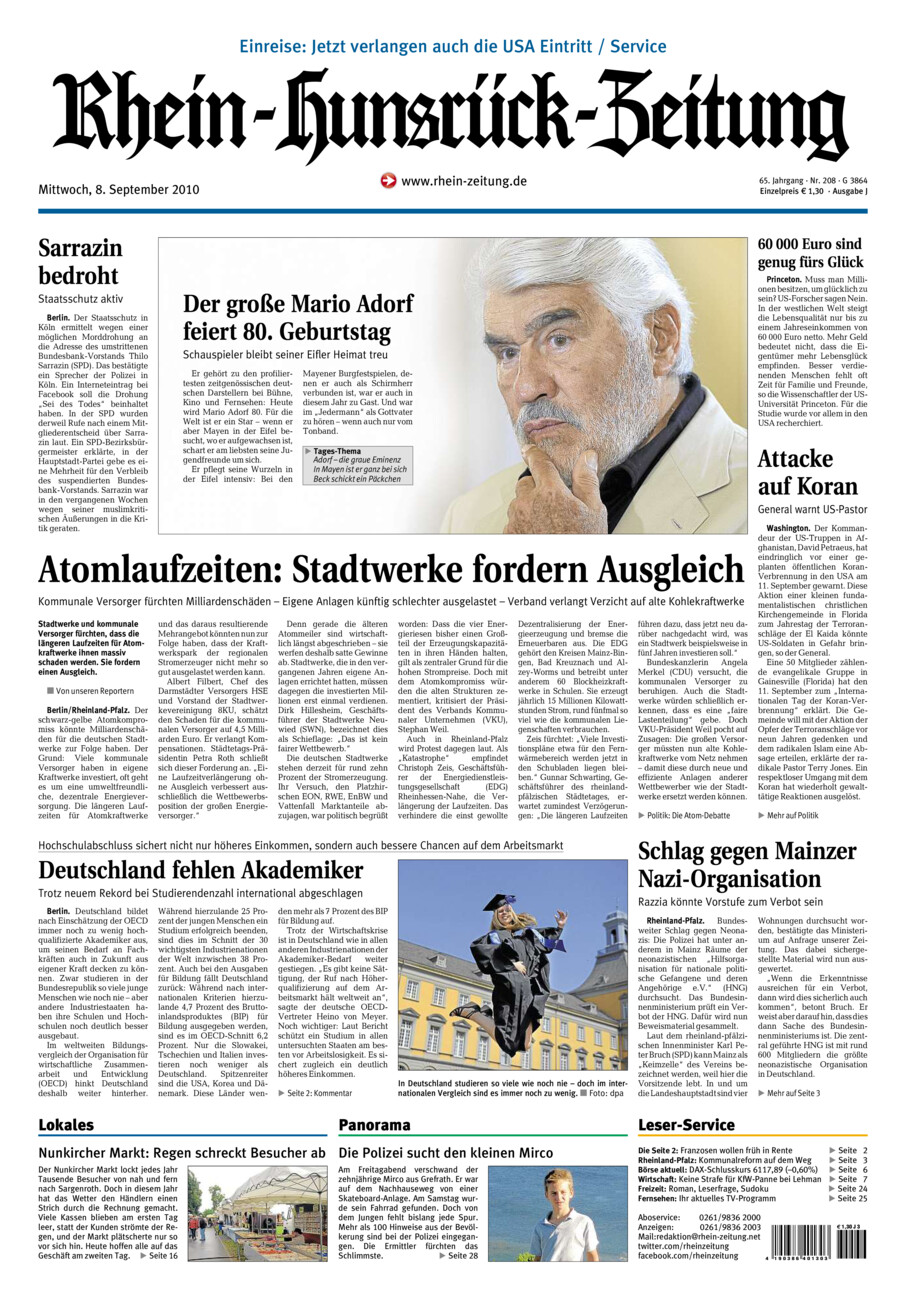 Rhein-Hunsrück-Zeitung vom Mittwoch, 08.09.2010