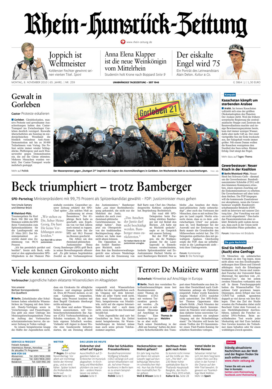 Rhein-Hunsrück-Zeitung vom Montag, 08.11.2010