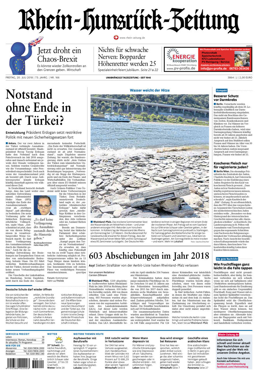 Rhein-Hunsrück-Zeitung vom Freitag, 20.07.2018