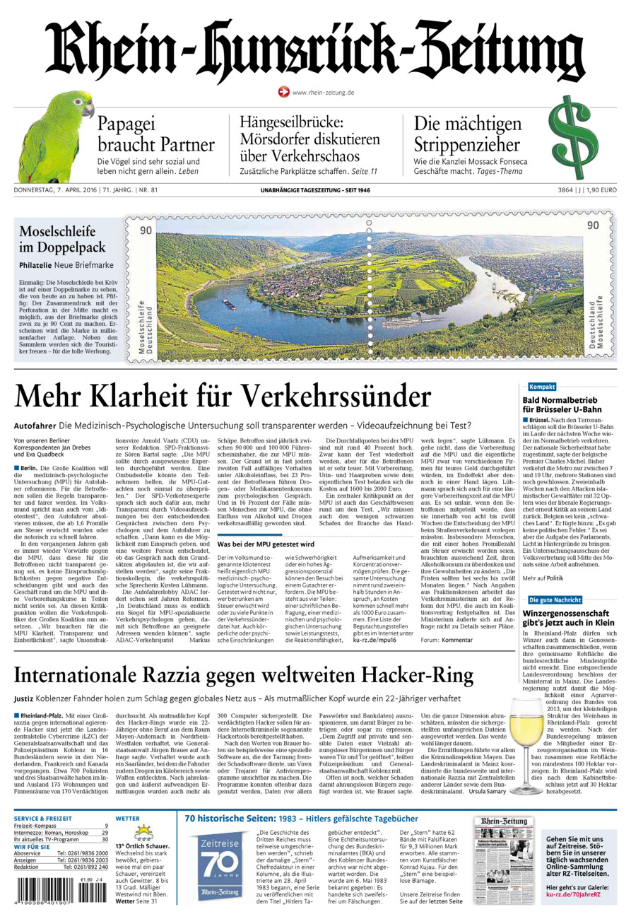 Rhein-Hunsrück-Zeitung vom Donnerstag, 07.04.2016