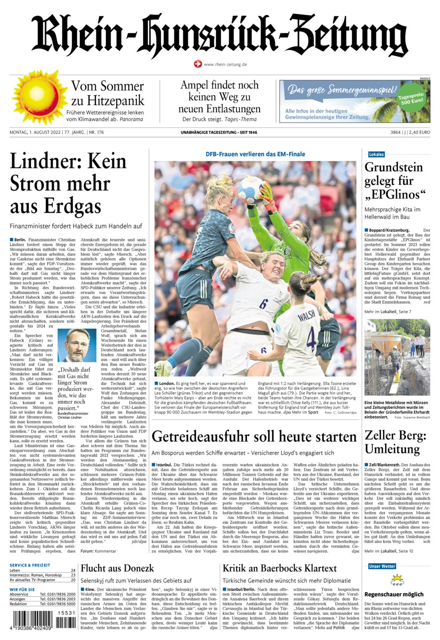 Rhein-Hunsrück-Zeitung vom Montag, 01.08.2022