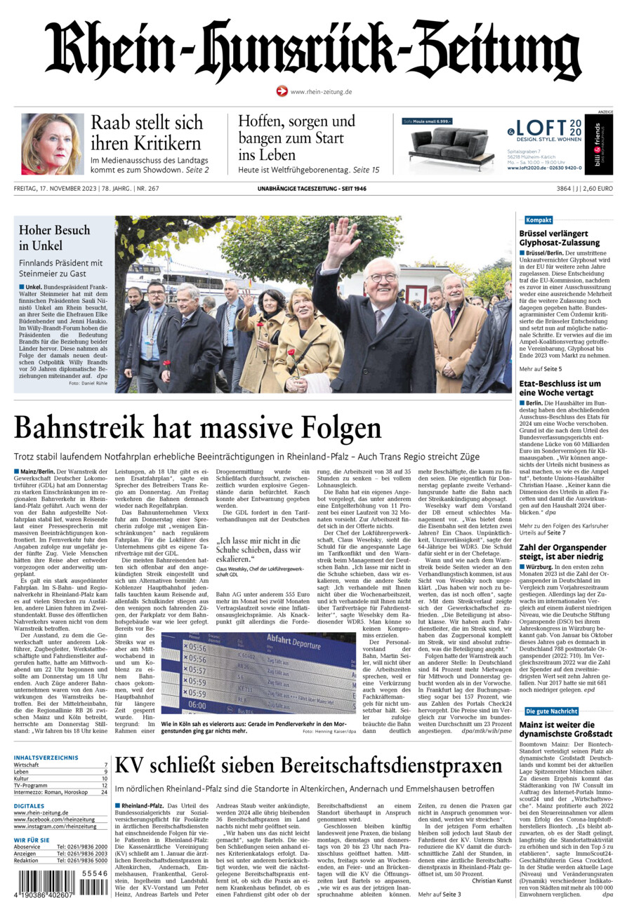 Rhein-Hunsrück-Zeitung vom Freitag, 17.11.2023